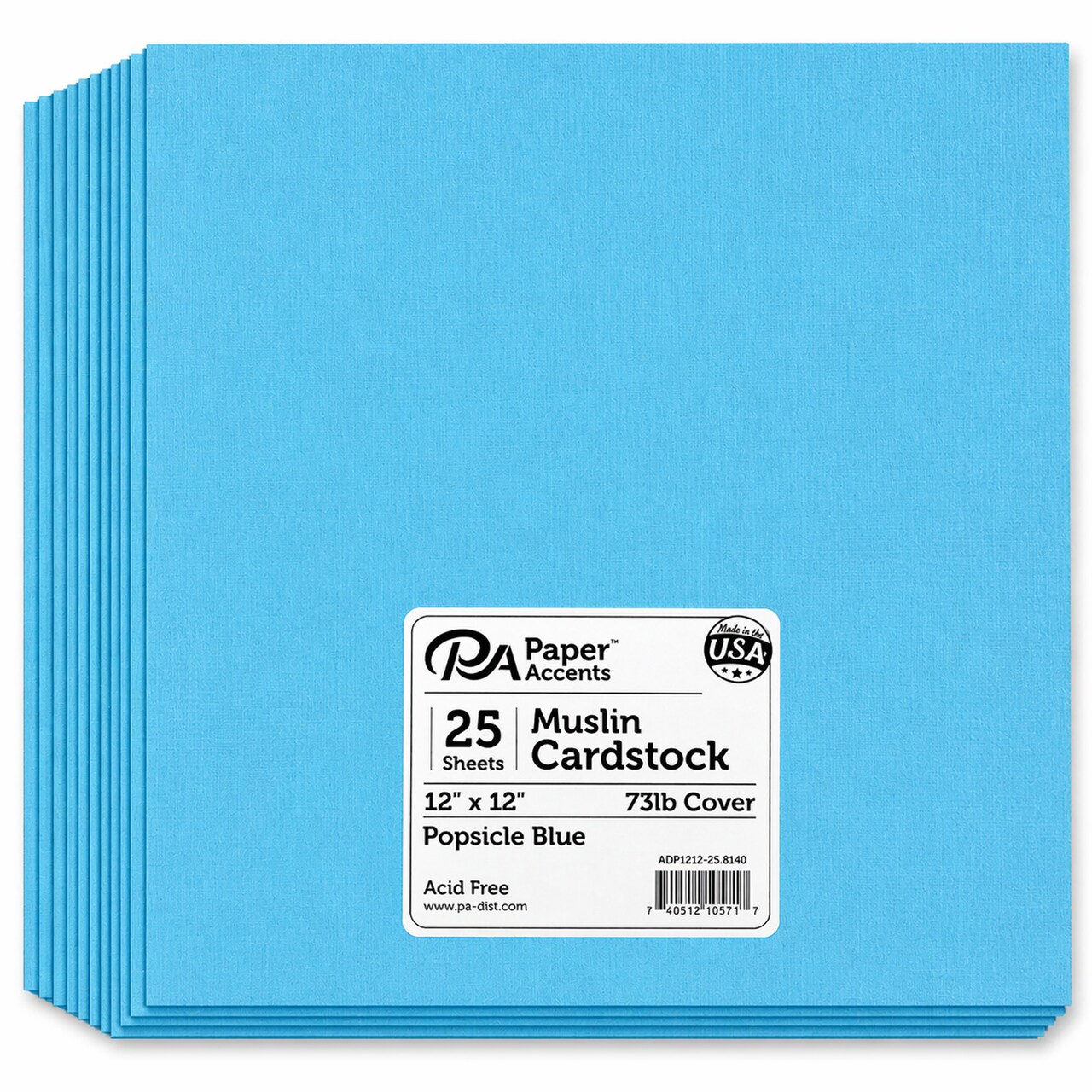 PA Paper Accents Muslin Cardstock 12" x 12" Popsicle Blue, 73lb colored cardstock paper for card making, scrapbooking, printing, quilling and crafts, 25 piece pack